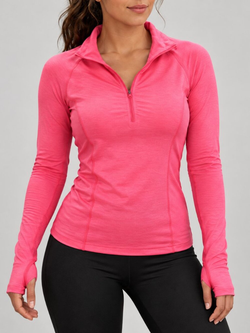 Champion Pink Quarter Zip Running Top XS Thumbhole Long Sleeve Athletic Pullover